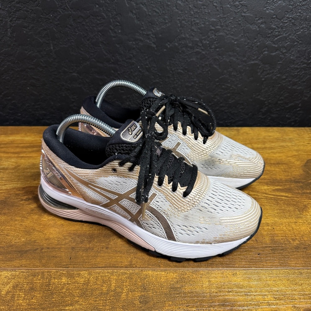 Asics Gel-Nimbus 21 1012A608 Rose Gold White Mesh Running Shoes Womens 8